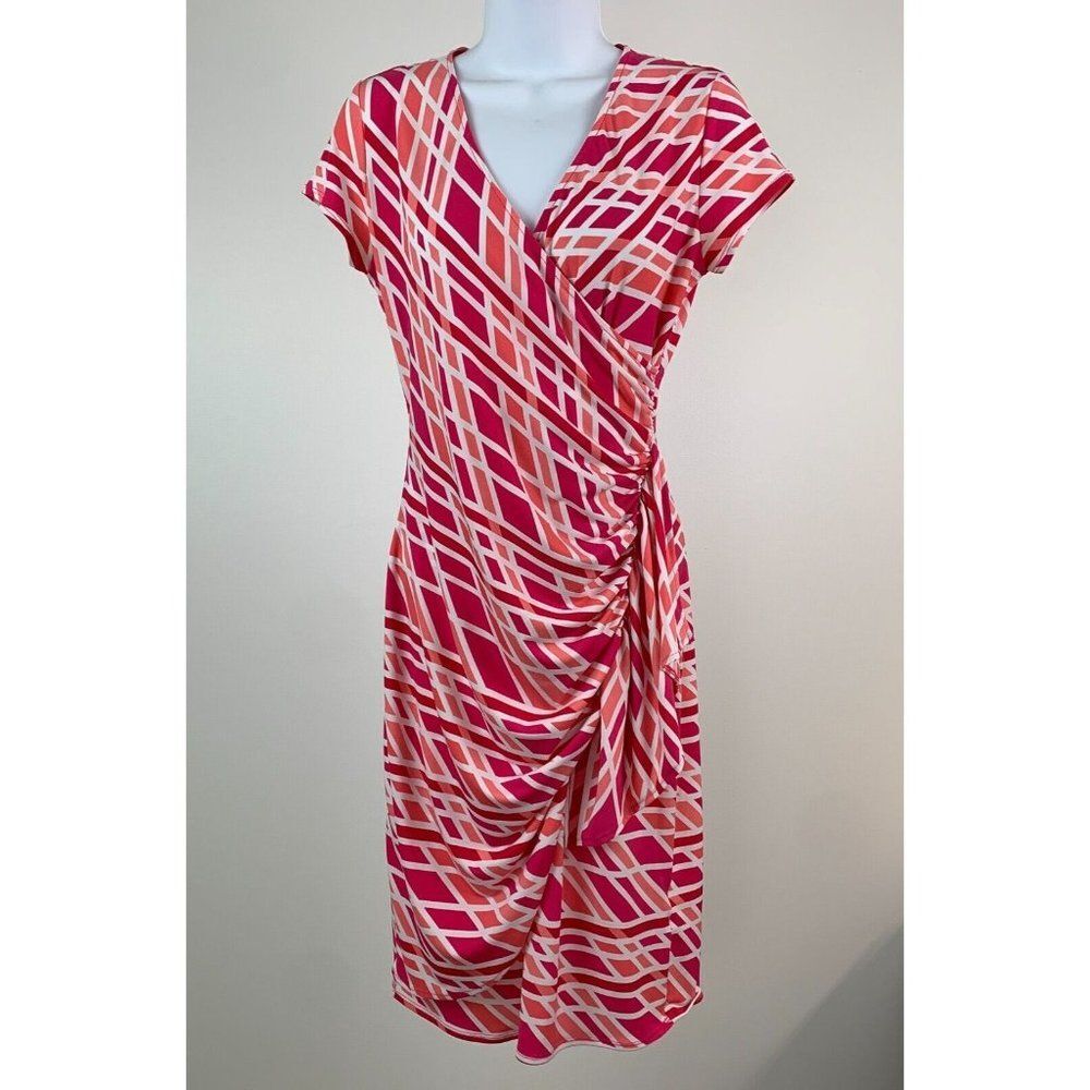 New York & Co Dress sz XS Pink Geometric Design Cross Over Bust Sheath Summer